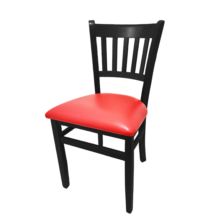 WC102BLK-RED Verticalback Chair with black stain solid wood frame and red vinyl seat
