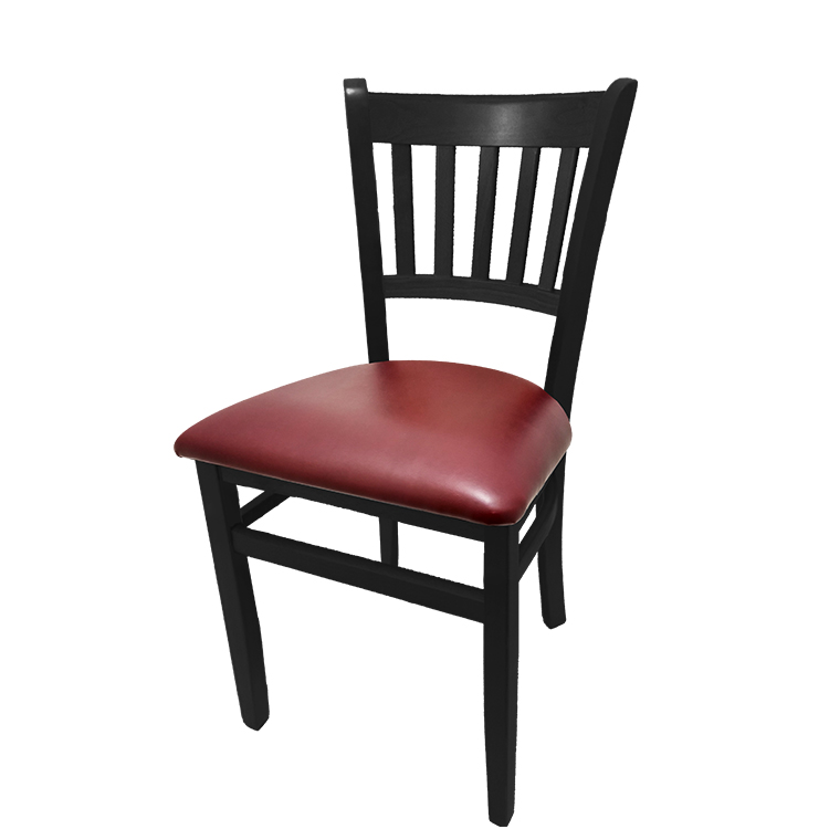 WC102BLK-WINE Verticalback Chair with black stain solid wood frame and wine vinyl seat