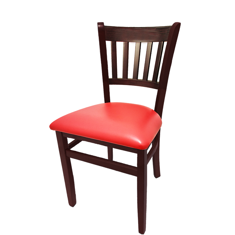 WC102MH-RED Verticalback Chair with mahogany stain solid wood frame and red vinyl seat