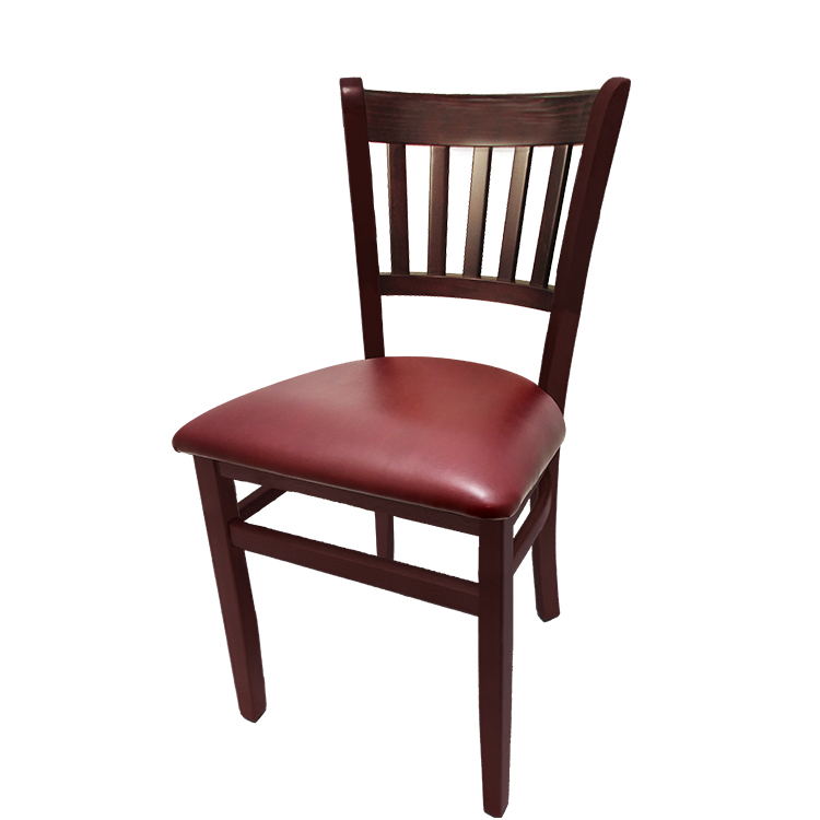 WC102MH-WINE Verticalback Chair with mahogany stain solid wood frame and wine vinyl seat