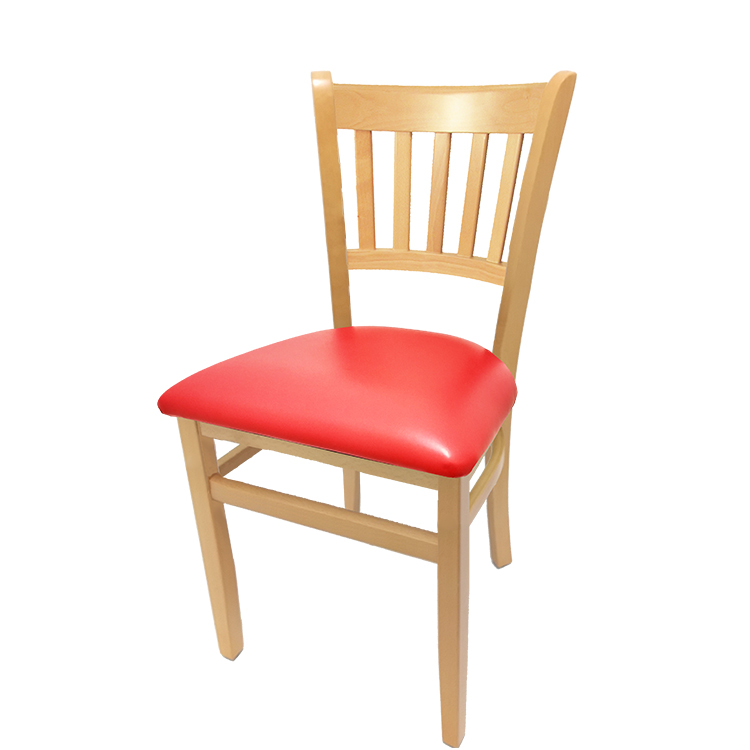 WC102NT-RED Verticalback Chair with clear coat finish solid wood frame and red vinyl seat