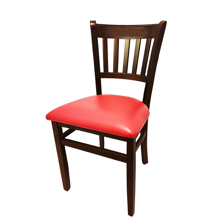 WC102WA-RED Verticalback Chair with walnut stain solid wood frame and red vinyl seat