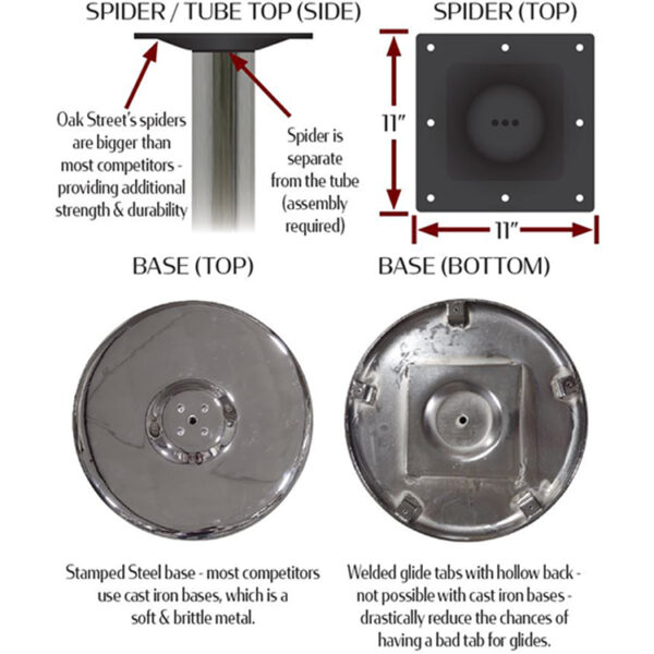 Chrome Plated Stamped Steel Disc Table Base Specs 2