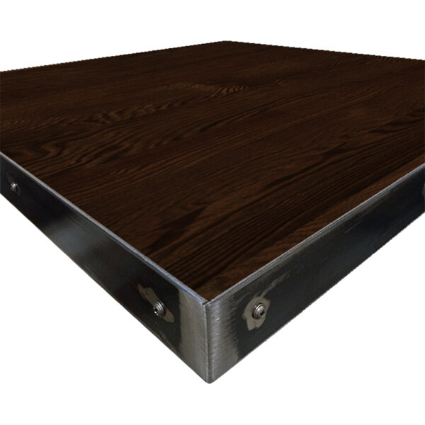 Fortress table tops corner wood veneer with dark walnut stain