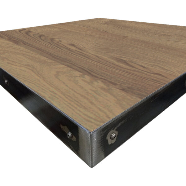 Fortress table tops corner wood veneer with storm gray stain
