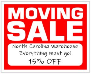 NC Warehouse Moving Sale Sign