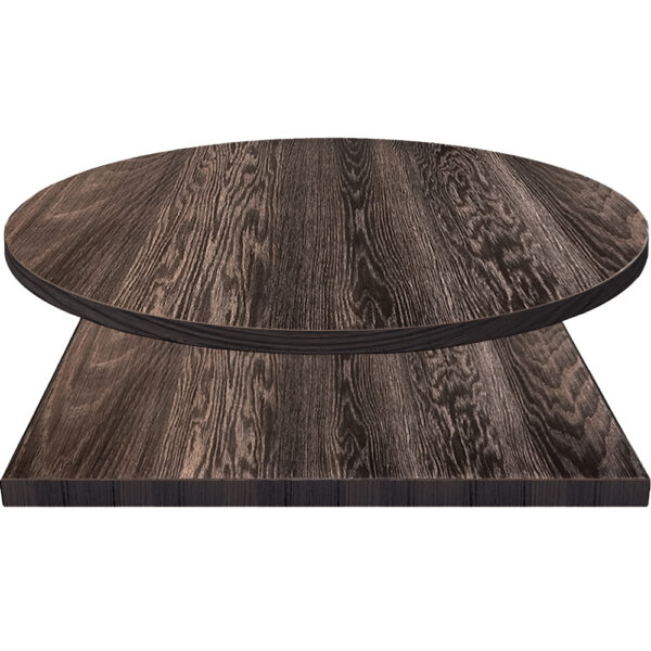 Woodland restaurant table tops in Distressed Black OakStreetMFG